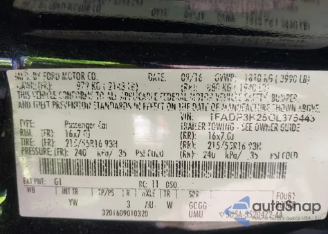 2016 Ford Focus Se из США, поврежденный, VIN 1FADP3K25GL375443